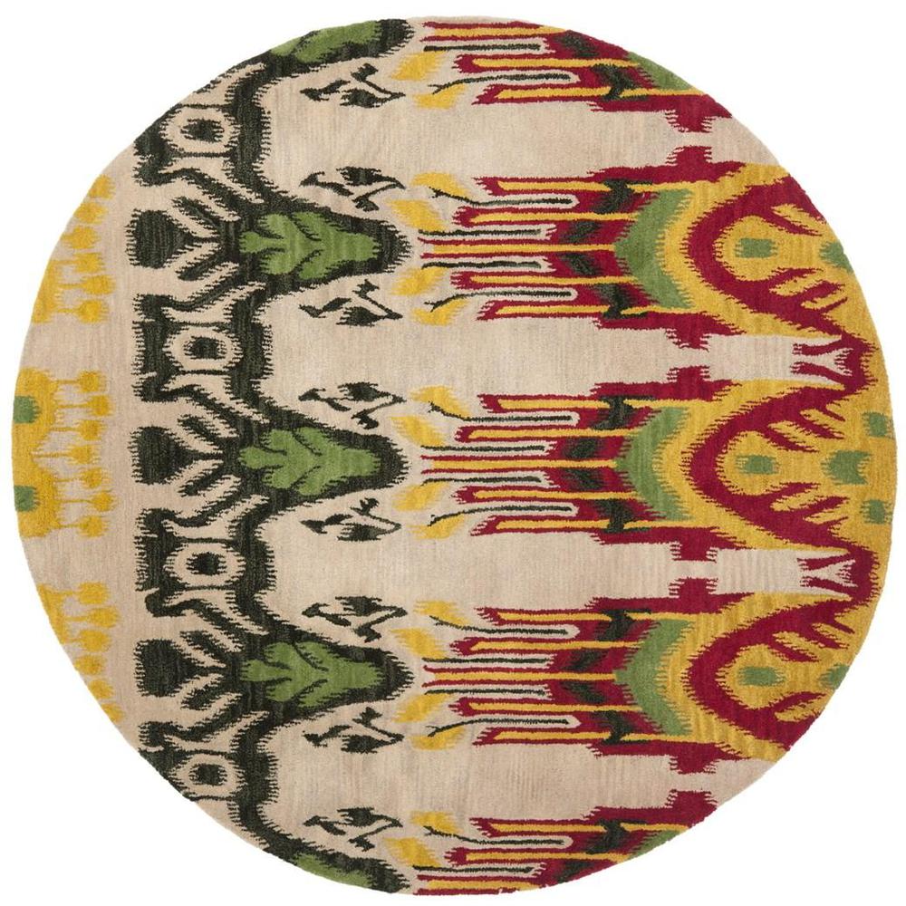 IKAT, BEIGE / YELLOW, 6' X 6' Round, Area Rug. Picture 1