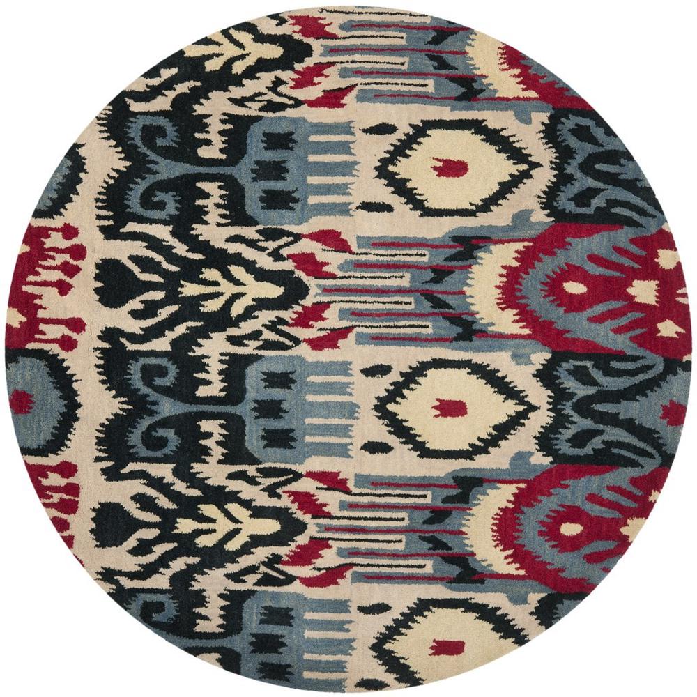 IKAT, BEIGE / BLUE, 6' X 6' Round, Area Rug. Picture 1