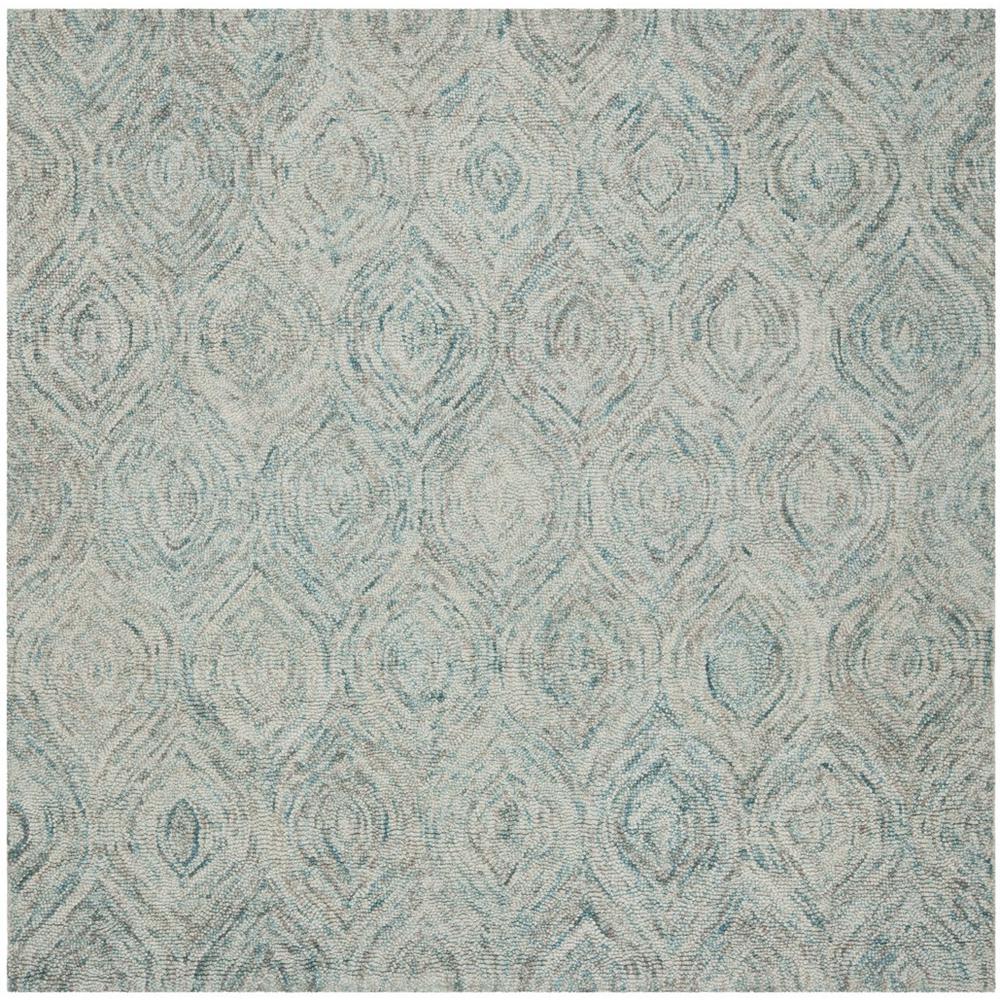 IKAT, IVORY / SEA BLUE, 6' X 6' Square, Area Rug. Picture 1
