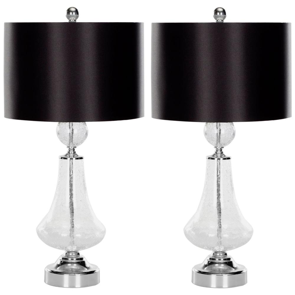 CLEAR 25.5-INCH H CRACKLE GLASS TABLE LAMP/BLACK SATIN SHADE. Picture 1