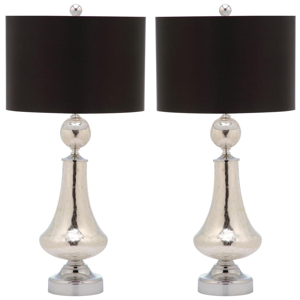 MERCURY 25.5-INCH H CRACKLE GLASS TABLE LAMP/BLACK SATIN SHADE, LIT4047B-SET2. Picture 1