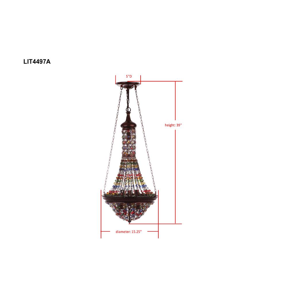 Moroccan Gentle 15.25-Inch Dia Pendant Lamp, Dark Bronze/Multicolor. Picture 1