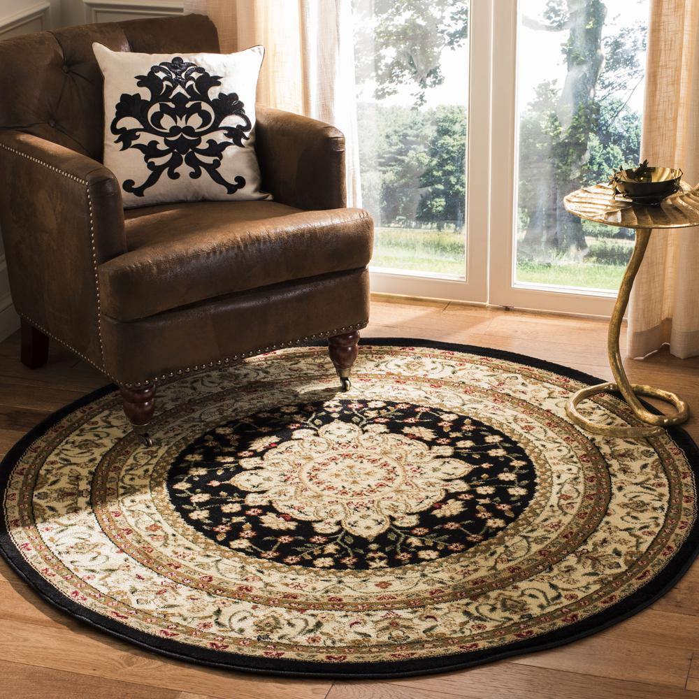 LYNDHURST, BLACK / IVORY, 5'-3" X 5'-3" Round, Area Rug, LNH213A-5R. Picture 2