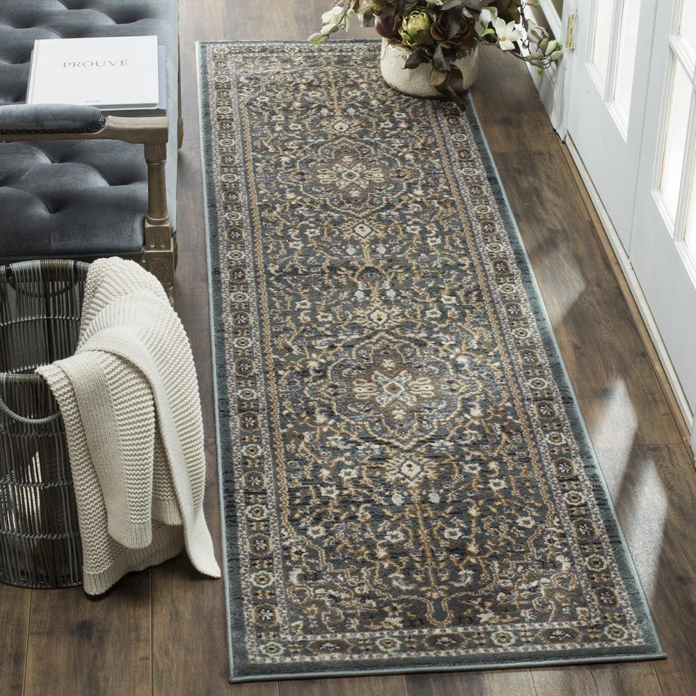 LYNDHURST, TEAL / GREY, 2'-3" X 12', Area Rug. Picture 1