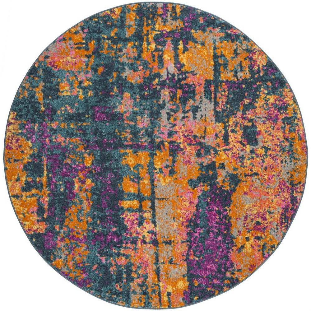 MADISON, BLUE / ORANGE, 6'-7" X 6'-7" Round, Area Rug, MAD143A-7R. Picture 1
