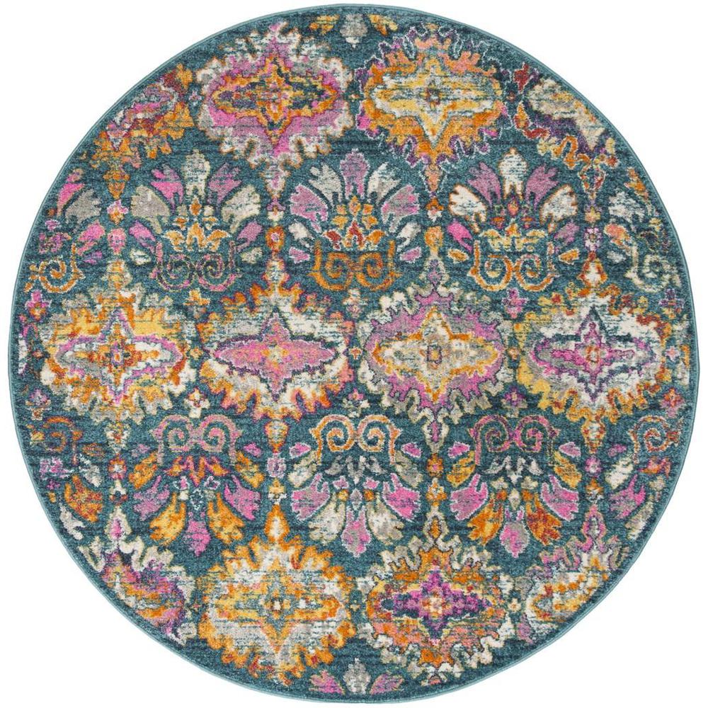 MADISON, BLUE / ORANGE, 6'-7" X 6'-7" Round, Area Rug, MAD144A-7R. Picture 1