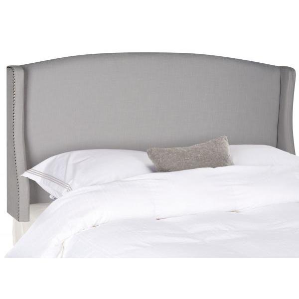 AUSTIN LIGHT GREY WINGED HEADBOARD - SILVER NAIL HEAD. Picture 1