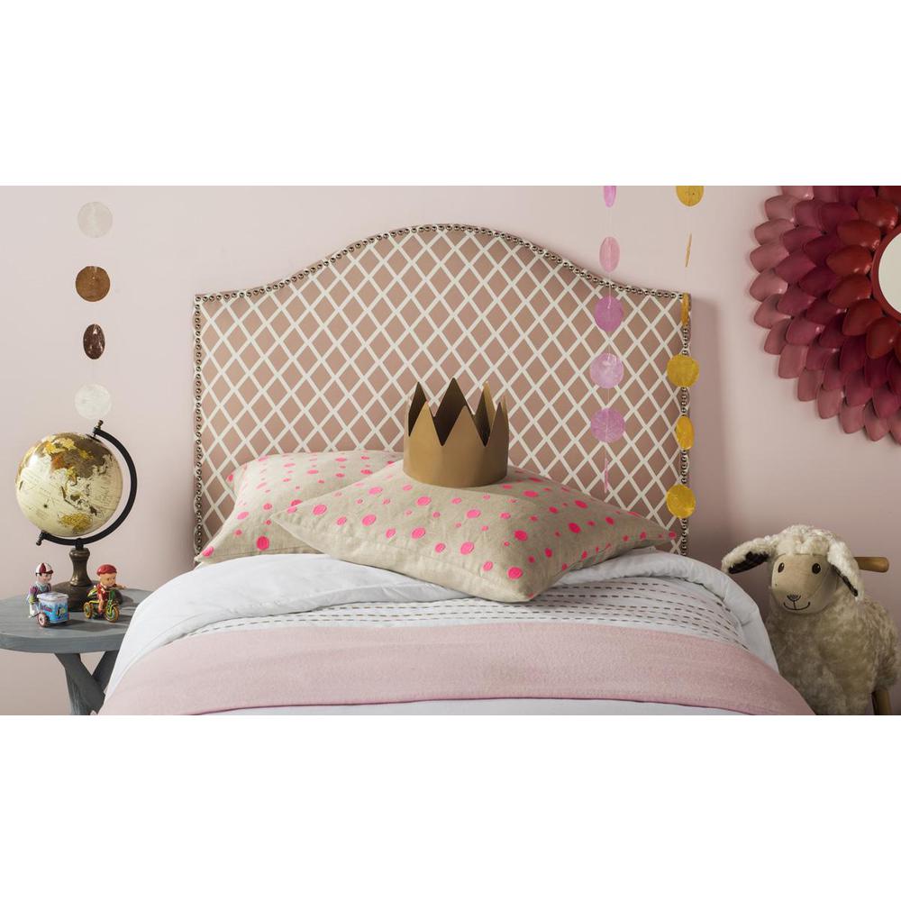 CONNIE DUSTY ROSE & WHITE HEADBOARD - SILVER NAIL HEAD. Picture 1