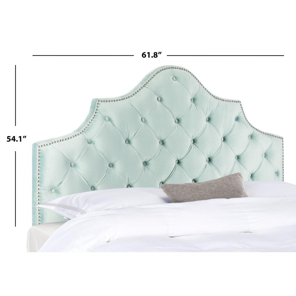 Arebelle Velvet Tufted Headboard - Silver Nail Heads, Queen, Seafoam. Picture 3