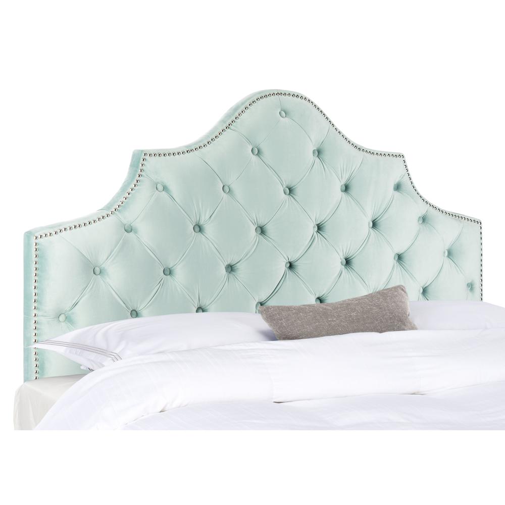 Arebelle Velvet Tufted Headboard - Silver Nail Heads, Queen, Seafoam. Picture 1