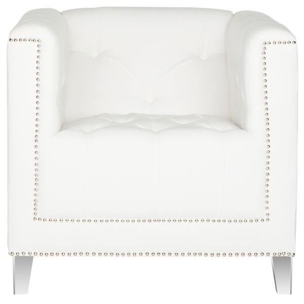 HOLLYWOOD GLAM TUFTED ACRYLIC WHITE CLUB CHAIR W/ SILVER NAIL HEADS, MCR4212A. Picture 1