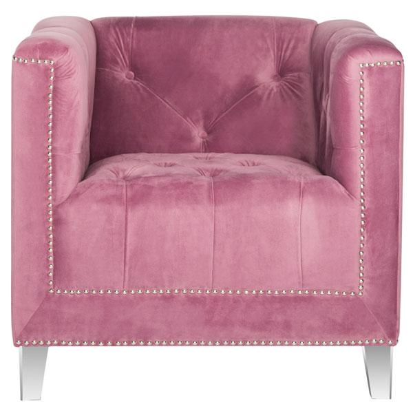 HOLLYWOOD GLAM TUFTED ACRYLIC PLUM CLUB CHAIR W/ SILVER NAIL HEADS. Picture 1