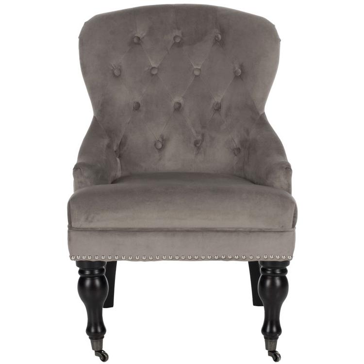 FALCON TUFTED ARM CHAIR W/ SILVER NAIL HEADS. Picture 1