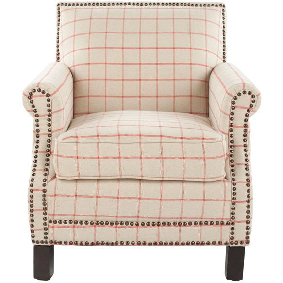 EASTON CLUB CHAIR IN PLAID - BRASS NAIL HEADS. Picture 1