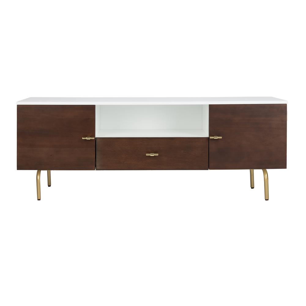 Genevieve Tv Stand, Walnut/White/Gold. Picture 1