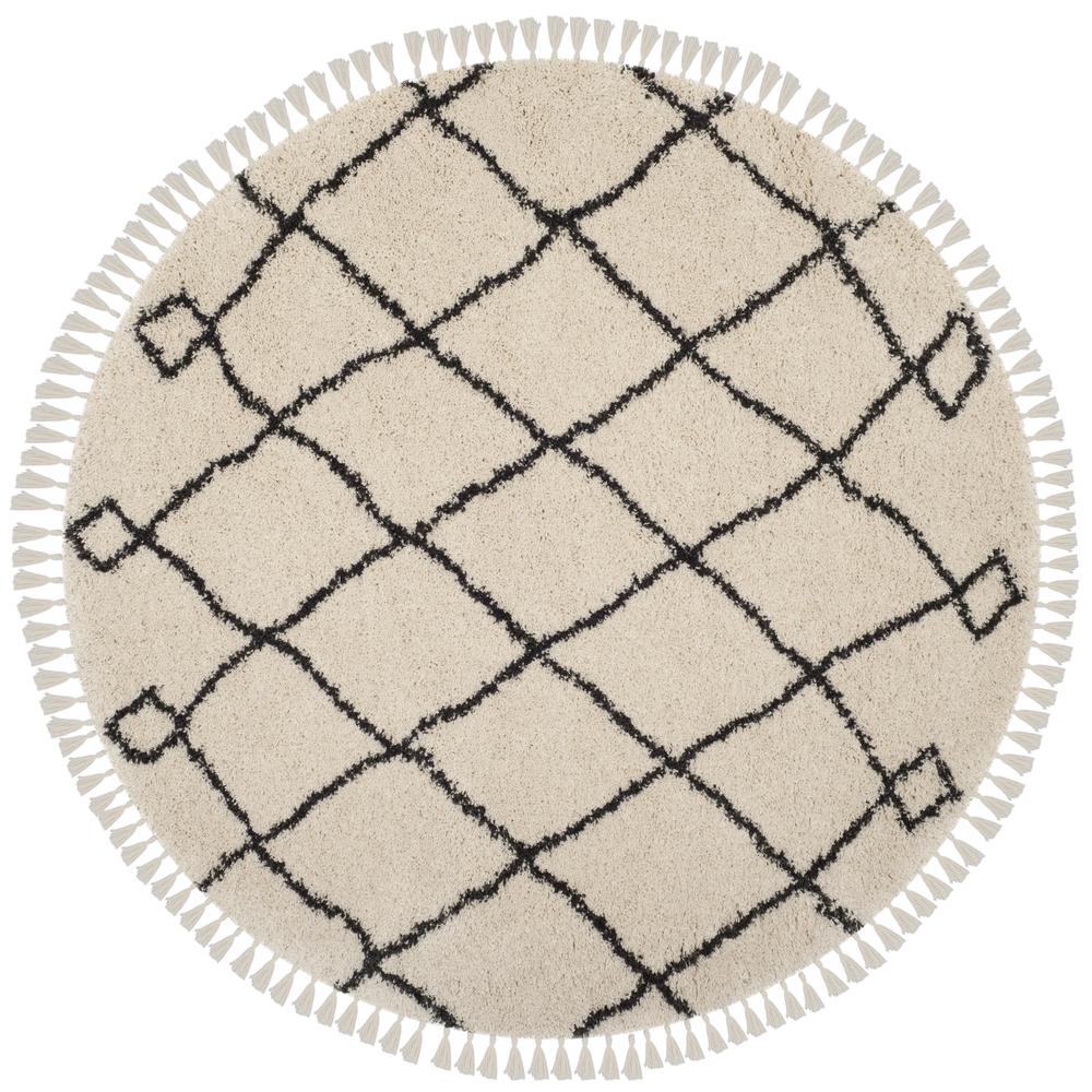 MOROCCAN FRINGE SHAG 200, CREAM / CHARCOAL, 5'-1" X 5'-1" Round, Area Rug. Picture 1
