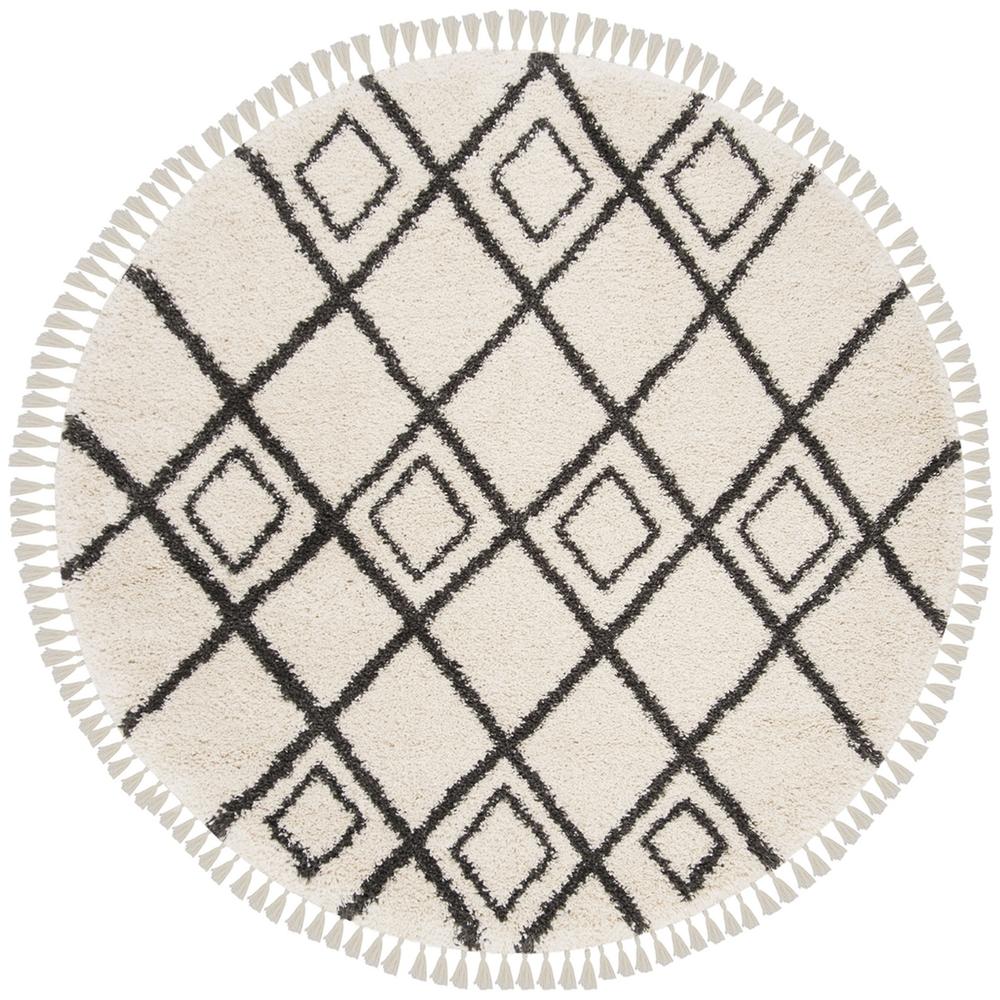 MOROCCAN FRINGE SHAG 200, CREAM/CHARCOAL, 6'-7" Round, Area Rug, MFG244B-7R. Picture 1