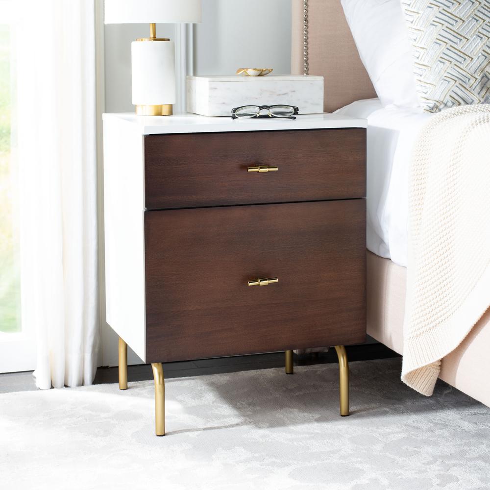 Genevieve 2 Drawer Nightstand, White/Gold. Picture 11