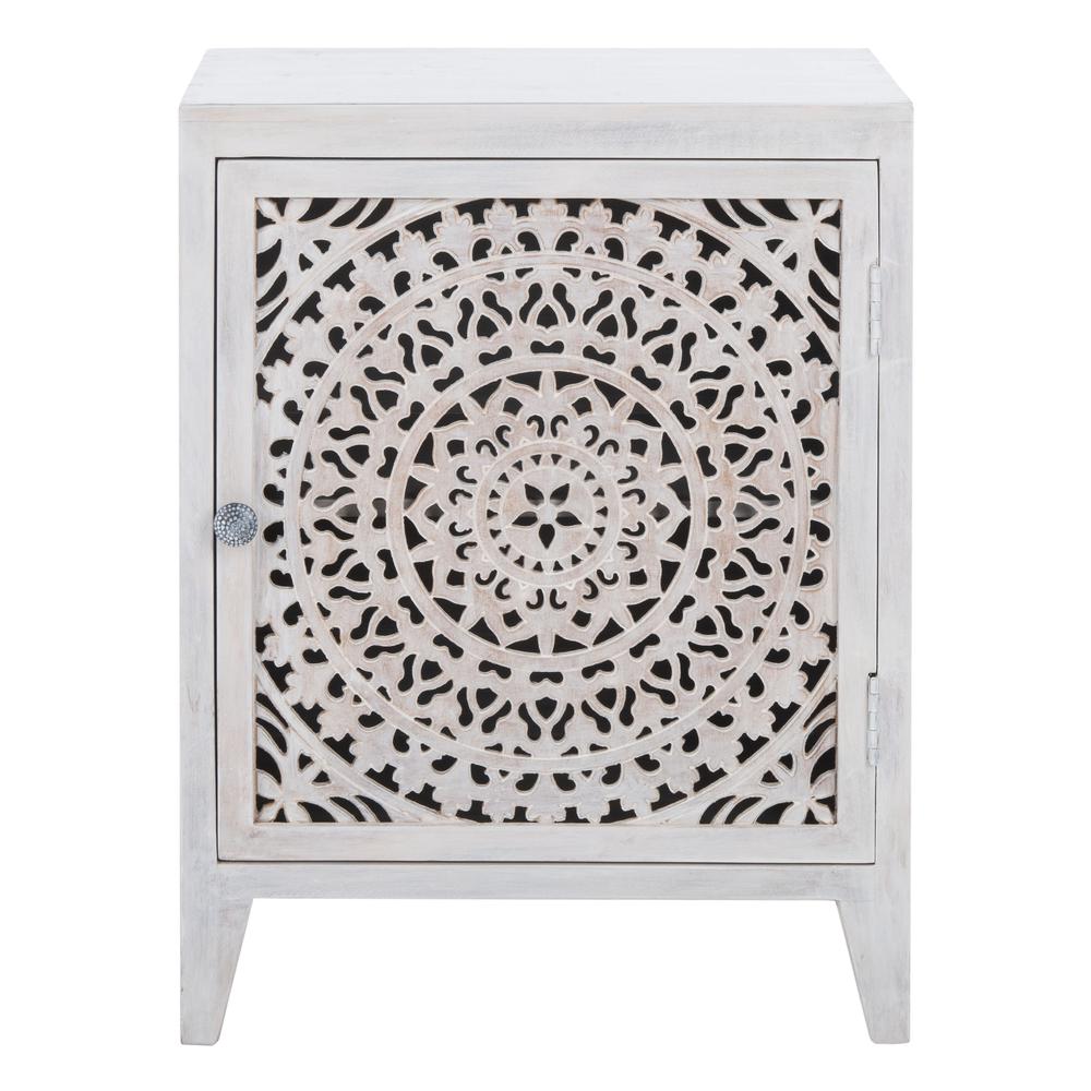 Thea 1 Door Carved Nightstand, White Wash. Picture 1