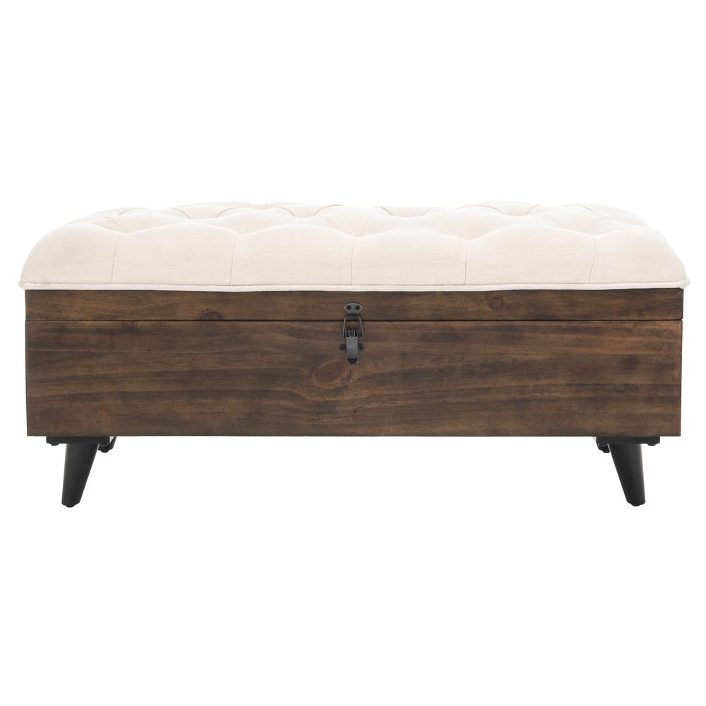 Liam Tufted Cocktail Ottoman, Light Beige/Dark Oak. Picture 1