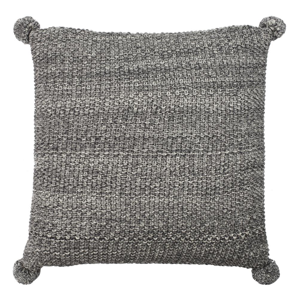 Pom Pom Knit Pillow, Dark Grey/Natural. Picture 2