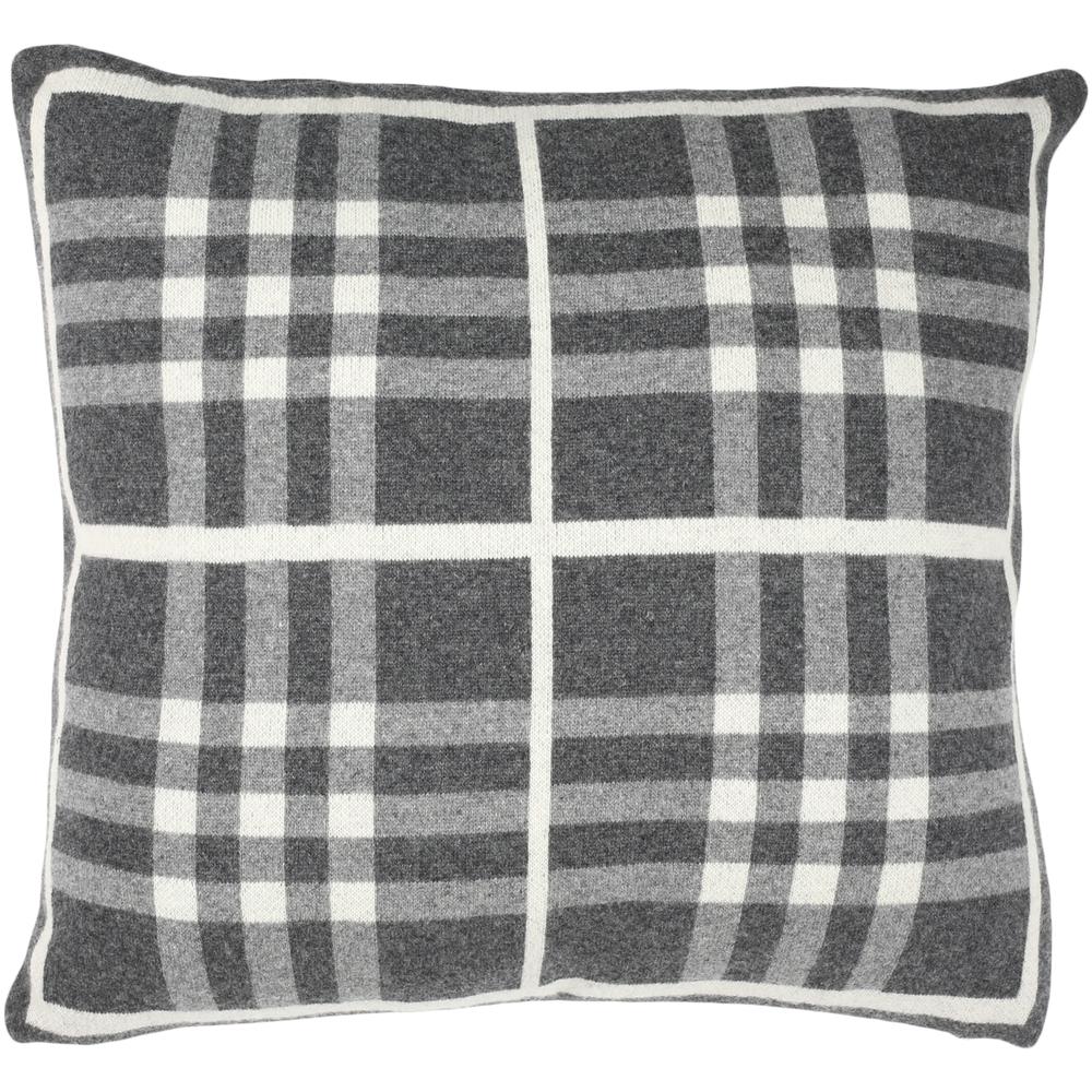 Unity Gingham Knit Pillow, Dark Grey/Medium Grey/Ivory. Picture 2