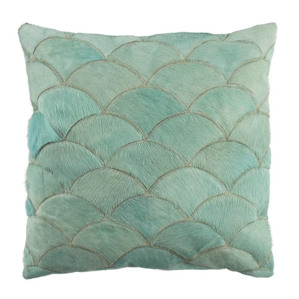 Metallic Scale Cowhide 20"X20" Pillow, Teal. Picture 1