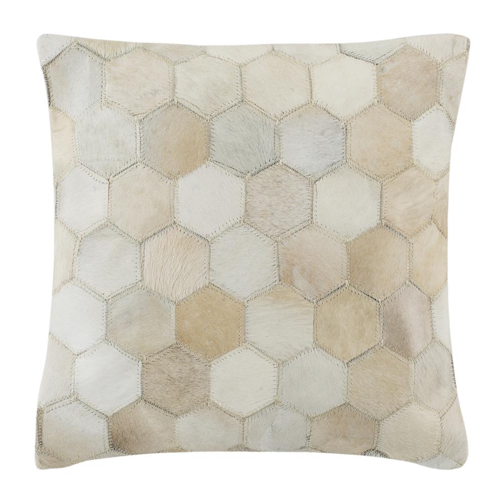 Tiled Cowhide Pillow, White. Picture 1