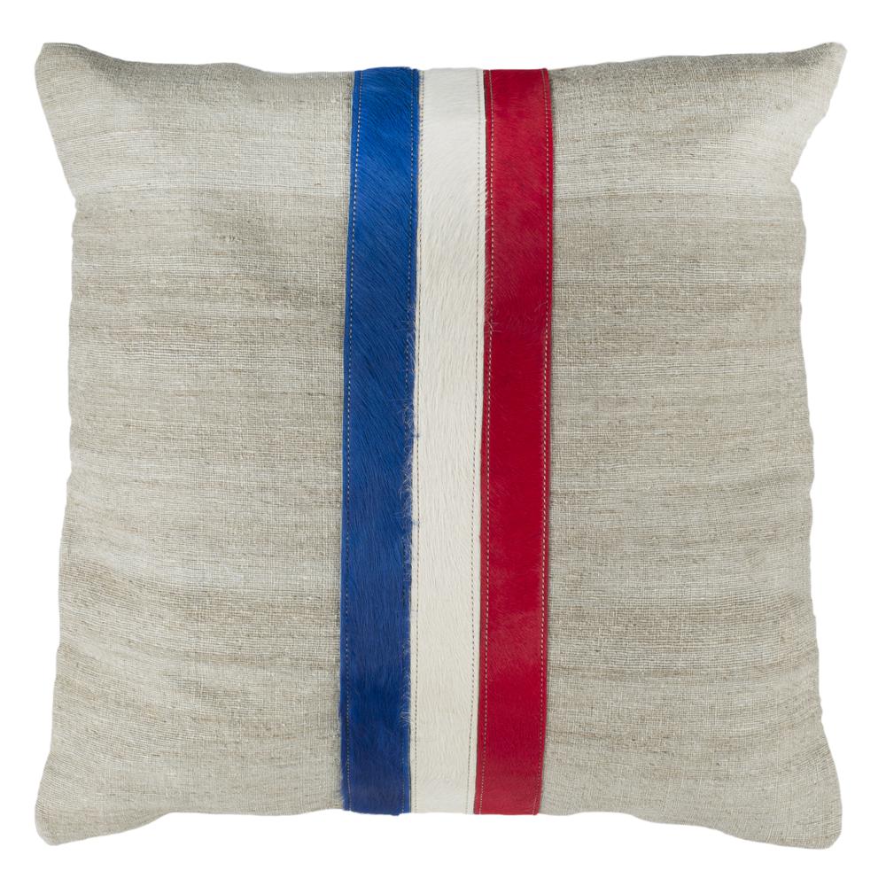 Torrance Cowhide 20"X20" Pillow, Grey/White/Red/Blue. Picture 2