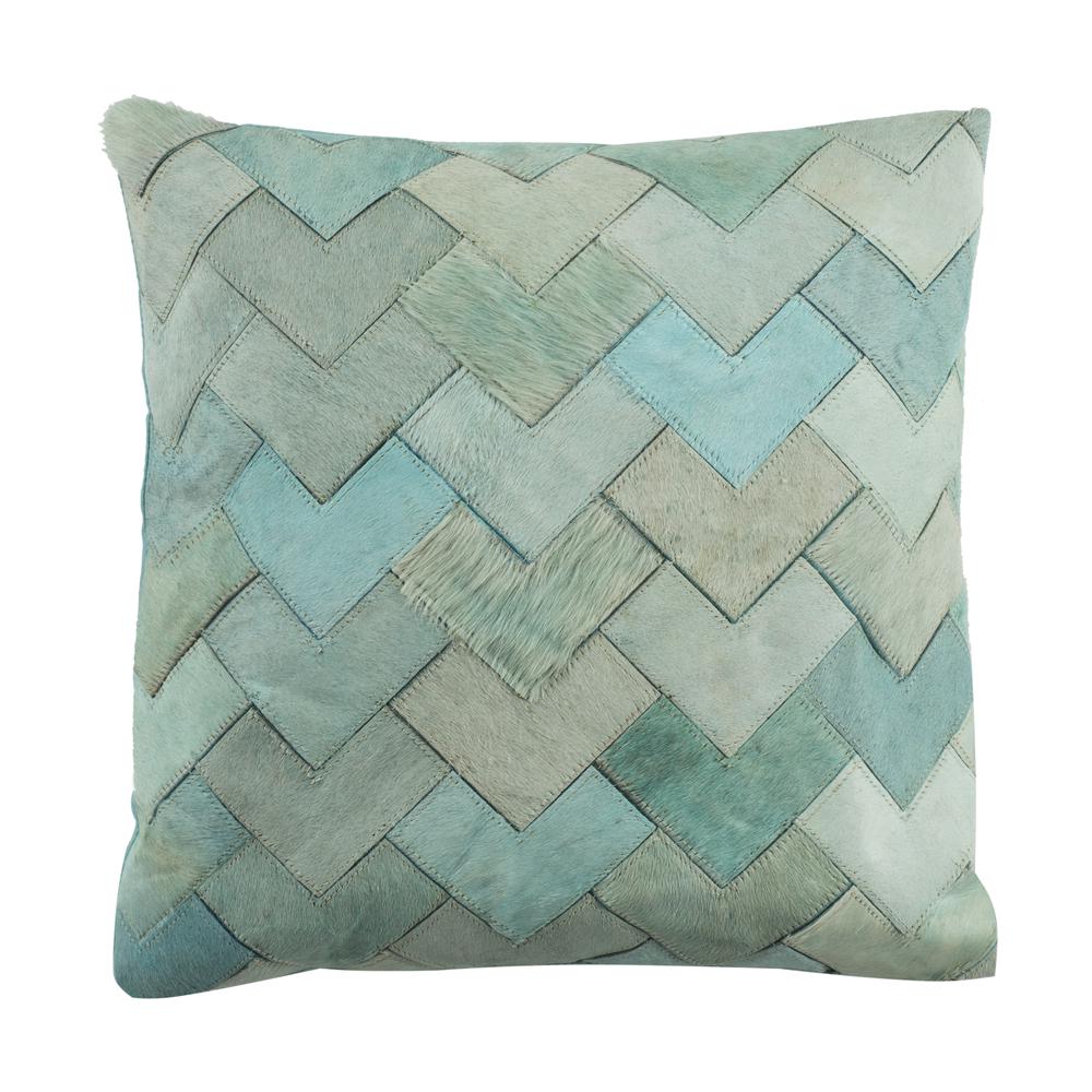 Draper Cowhide 20"X20" Pillow, Teal. Picture 1