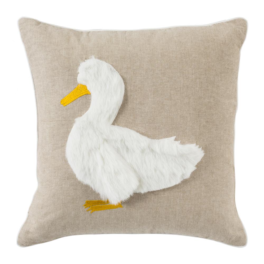 Quackadilly Goose Pillow, Beige/White. Picture 1