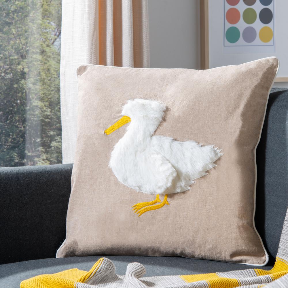 Quackadilly Goose Pillow, Beige/White. Picture 4