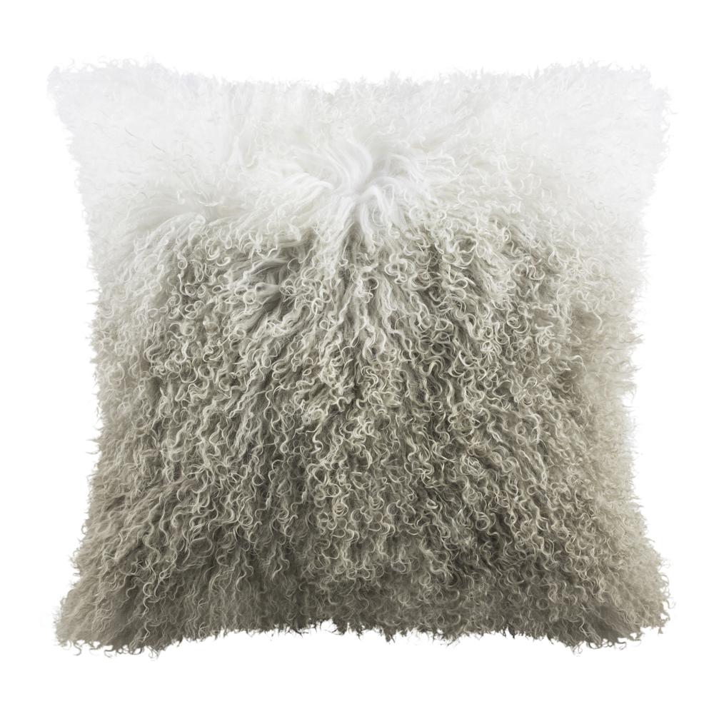 Suri Sheep Skin Pillow, White/Grey. Picture 1