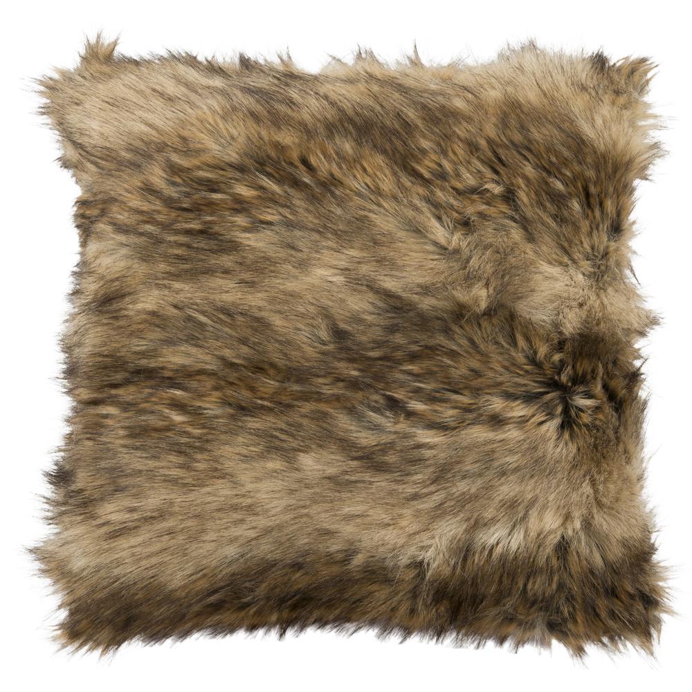 Luccia Faux Fur Pillow, Brown Faux Fur/Red Knit. Picture 2