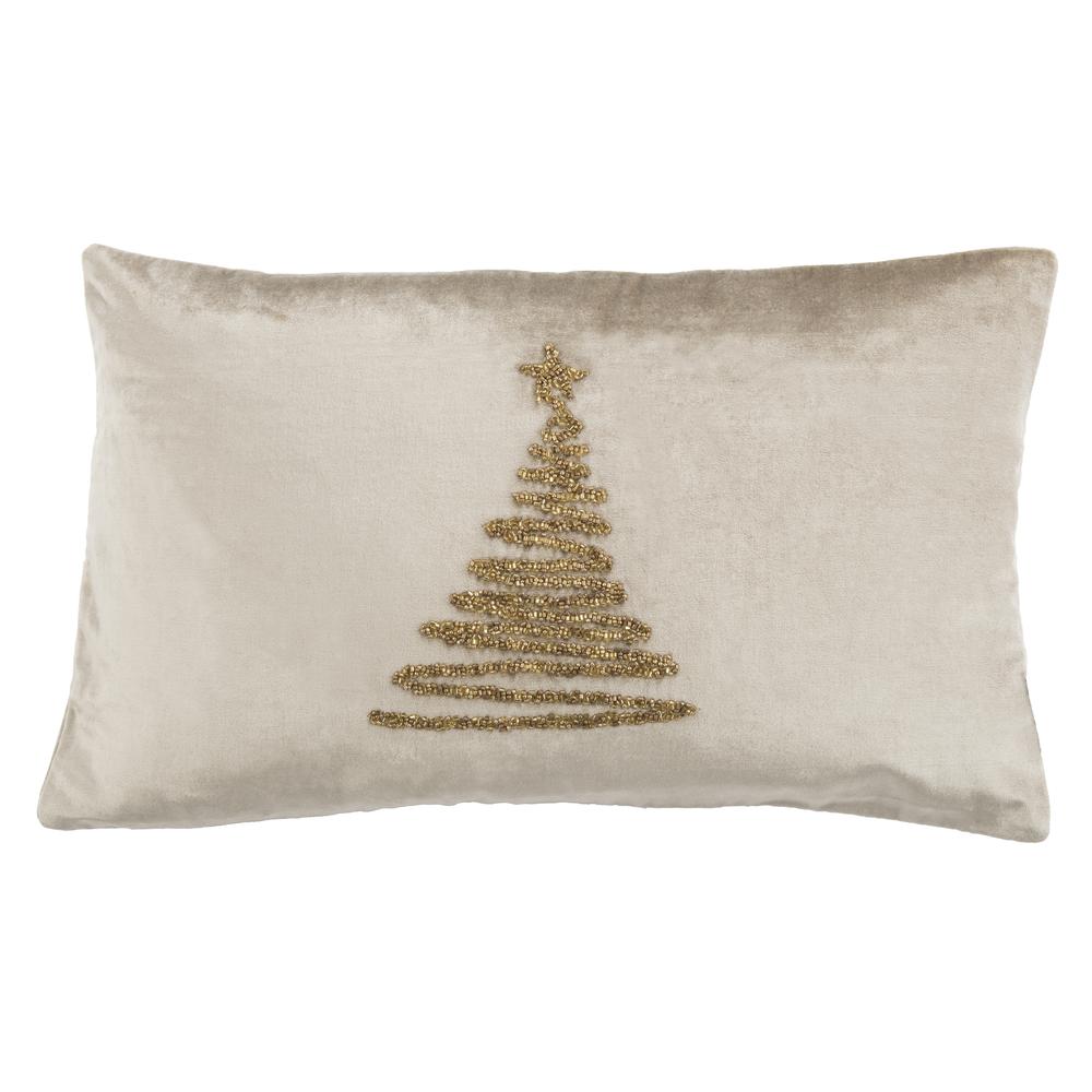 Enchanted Evergreen  Pillow, Beige/Gold, PLS882B-1220. Picture 1