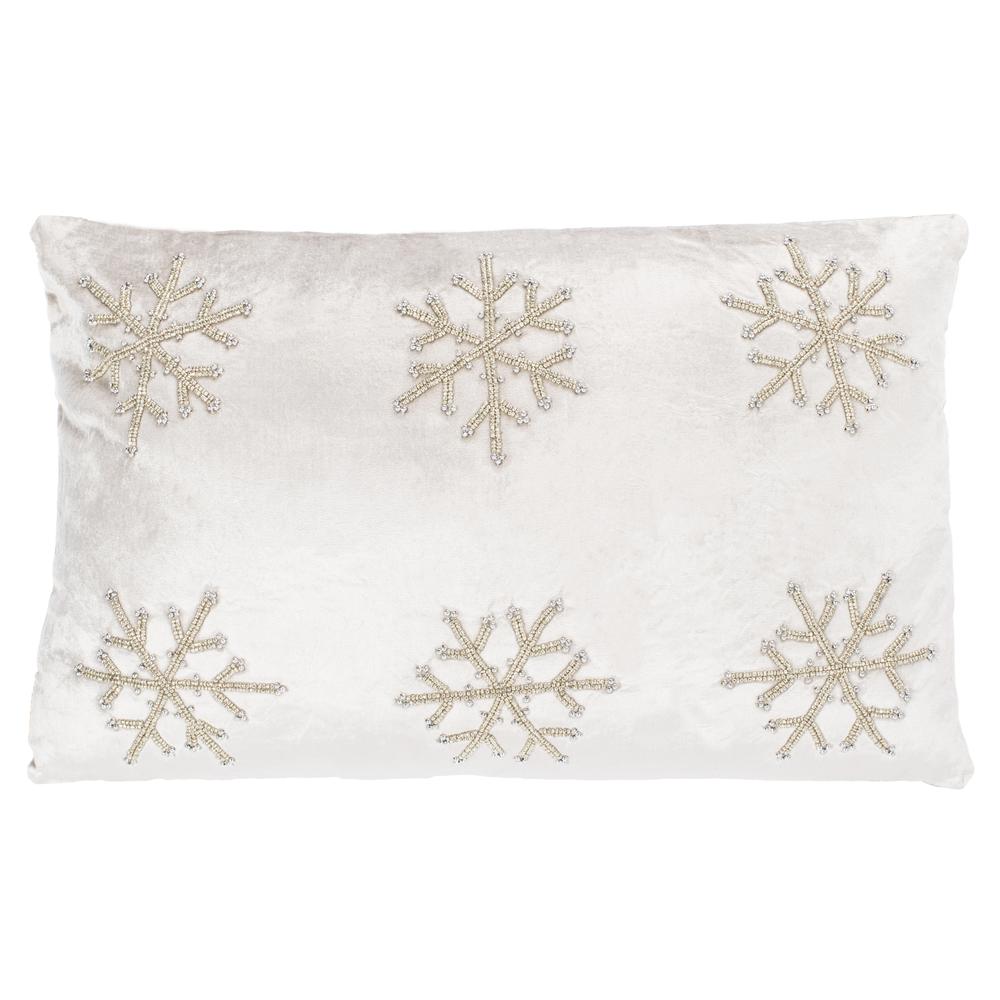 Sydnee Snowflake  Pillow, Beige/Silver, PLS885A-1220. The main picture.