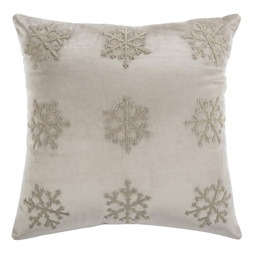 Sydnee Snowflake  Pillow, Beige/Silver, PLS885A-2020. Picture 1