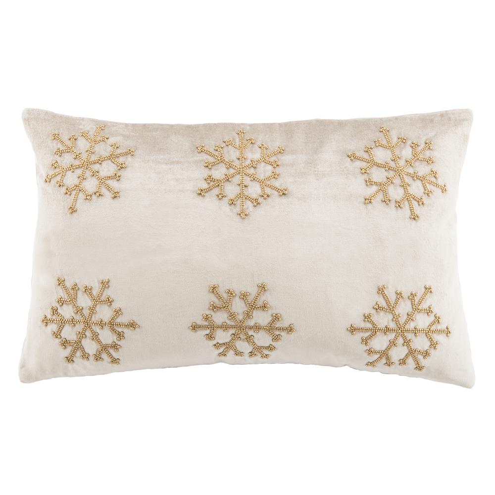 Sydnee Snowflake  Pillow, Beige/Gold, PLS885B-1220. Picture 1