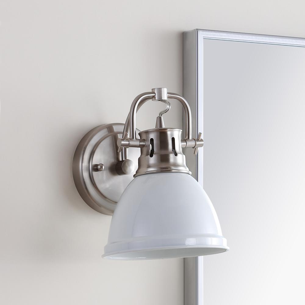 Lawson Bathroom Sconce, Brush Nickel/White. Picture 1