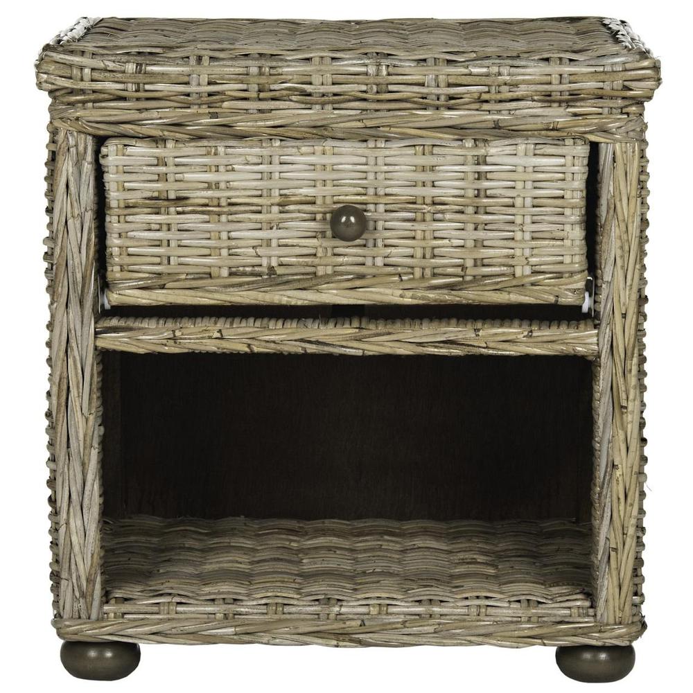 LAGOS NATURAL GREY WICKER NIGHTSTAND WITH DRAWER AND 8"H STORAGE. Picture 1