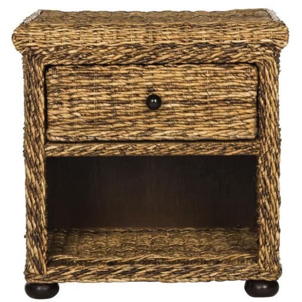 MAGI NATURAL BROWN WICKER NIGHTSTAND WITH DRAWER AND 8"H STORAGE. Picture 1