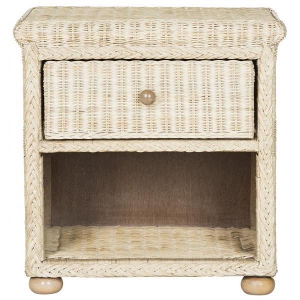 ADIRA NATURAL WHITE WASH WICKER NIGHTSTAND WITH DRAWER AND 8"H STORAGE. Picture 1