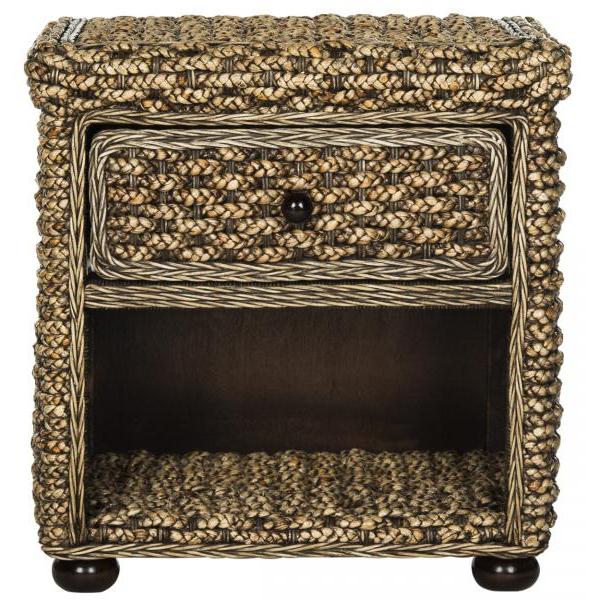 MUSA BRAIDED BROWN WASH WICKER NIGHTSTAND WITH DRAWER AND 8"H STORAGE. Picture 1