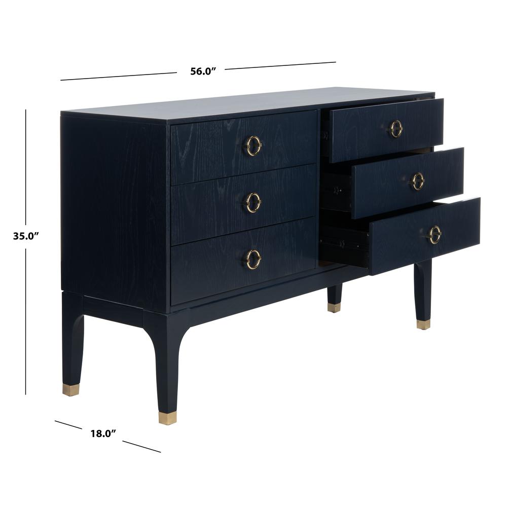 Lorna 6 Drawer Contemporary Dresser, Navy. Picture 6
