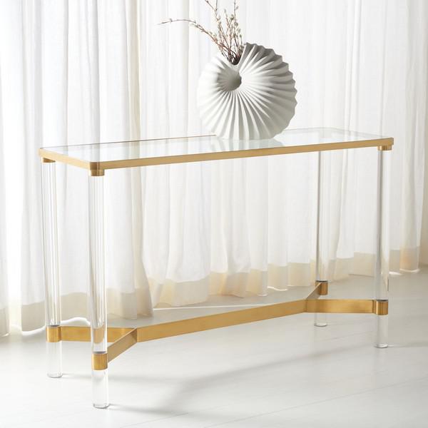 SUZANNA ACRYLIC CONSOLE TABLE, Brass. Picture 5