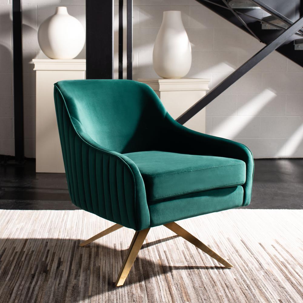 Leyla Channeled Velvet Accent Chair, Emerald. Picture 8