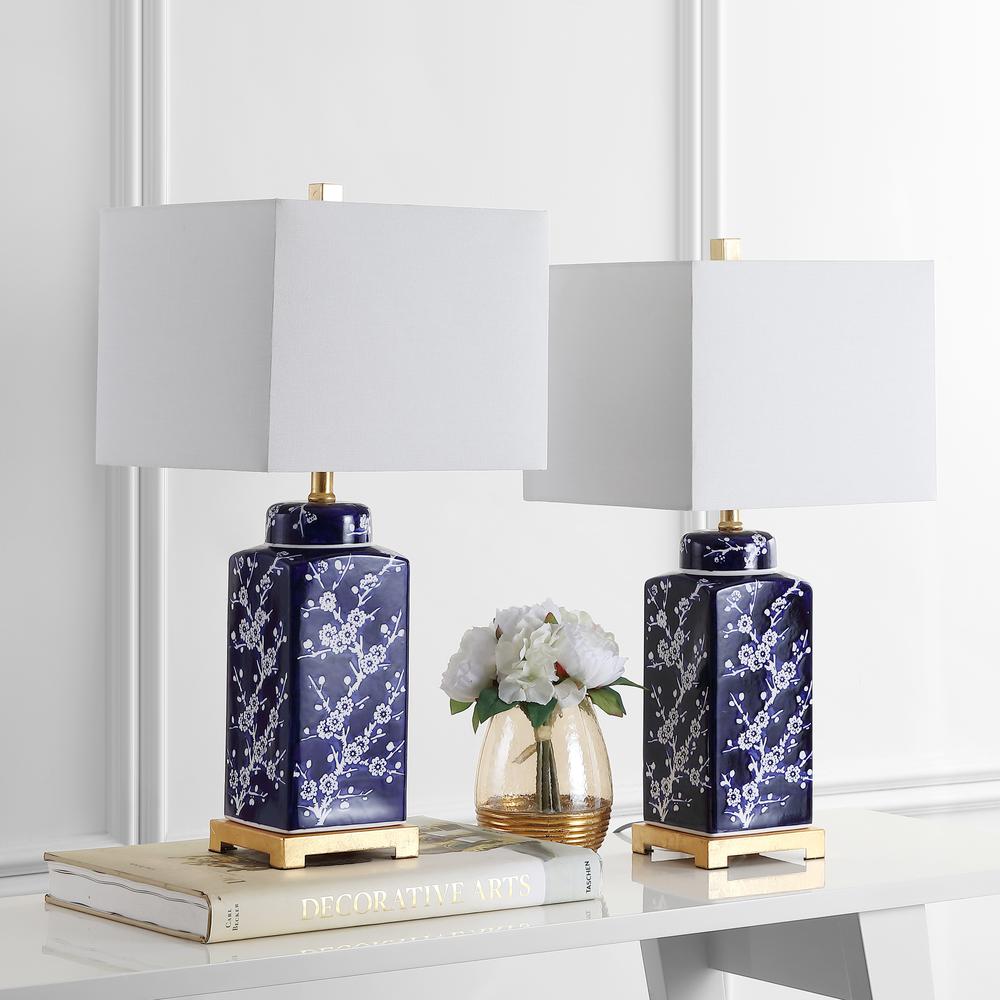 Zora Table Lamp, Navy/White. Picture 1