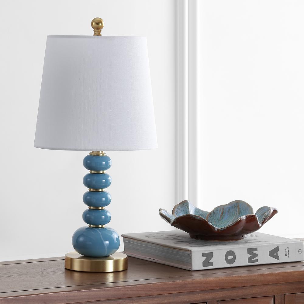 Trace Table Lamp, Light Blue Marble Finish/Brass Gold. Picture 1