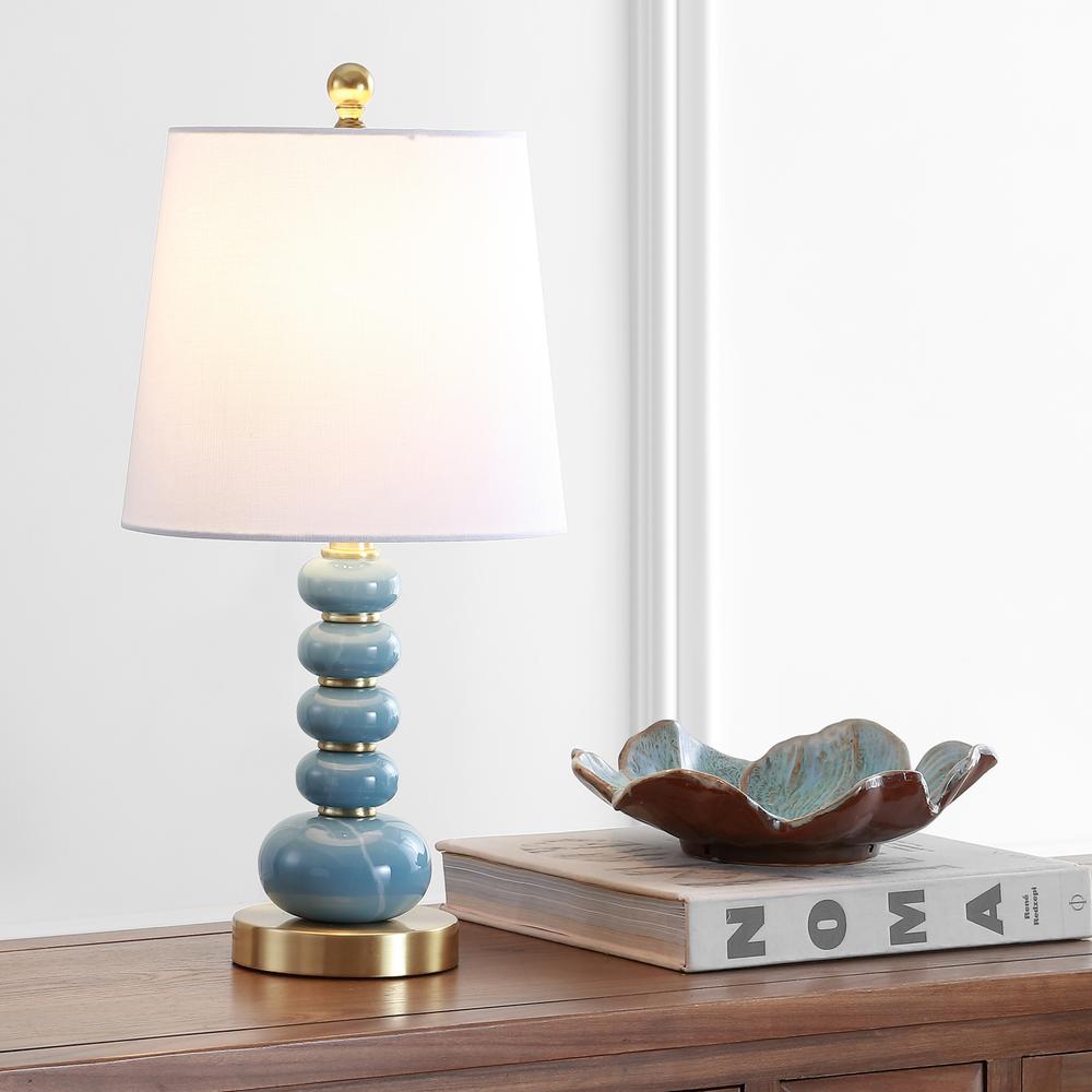 Trace Table Lamp, Light Blue Marble Finish/Brass Gold. Picture 3