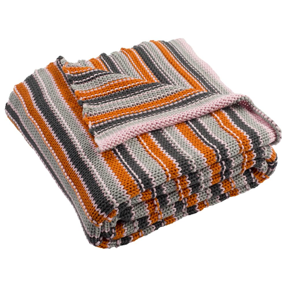 Candy Stripe Knit Throw, Light Grey/Dark Grey/Orange/Pink. Picture 2